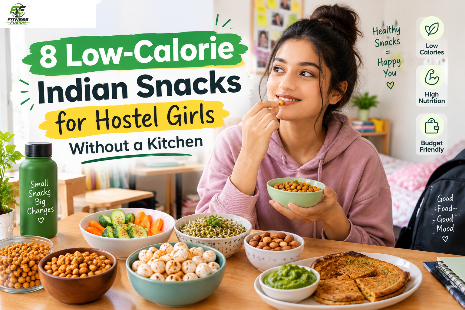 Read more about the article 8 Low-Calorie Indian Snacks for Hostel Girls Without a Kitchen